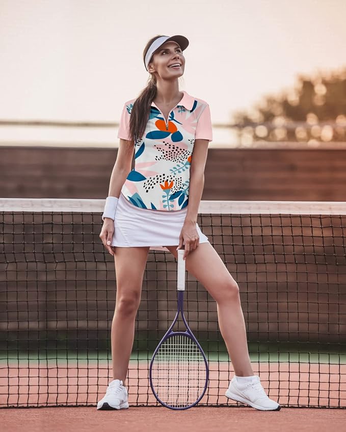 Women's Golf Shirt Short Sleeve Tennis Shirt Quarter Zip Golf Pullover Golf Polo Shirts Argyle Tops