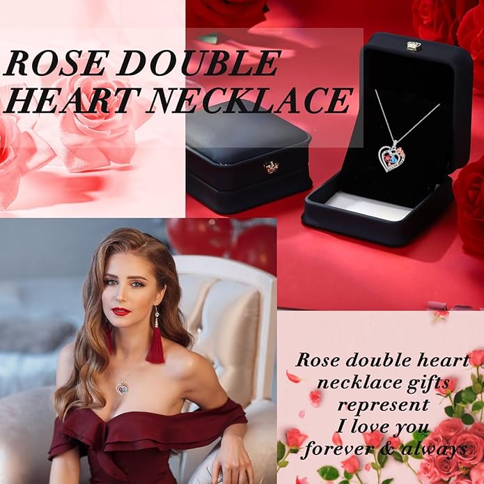 Iefil Valentines Day Gifts for Her - 925 Sterling Silver Double Birthstone Necklace, Anniversary Birthday Gifts for Women, Jewelry Gift for Wife Girlfriend Mom Her