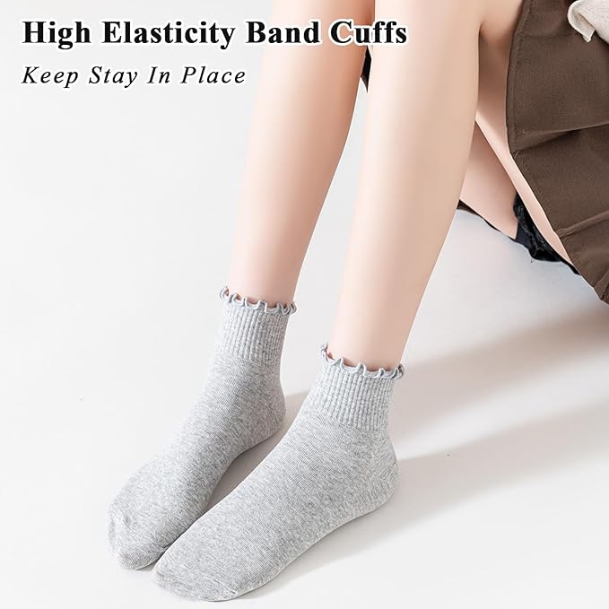 BIVOLU Womens Ankle Socks Ruffle Cotton Cute Frilly Trim Breathable Ankle Ruffled Socks 6 Pack