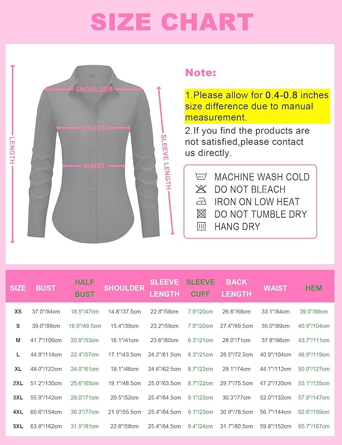 siliteelon Women's Button Down Shirts Long Sleeve Dress Shirts Wrinkle Free Collared Work Office Solid Blouses Corset Tops