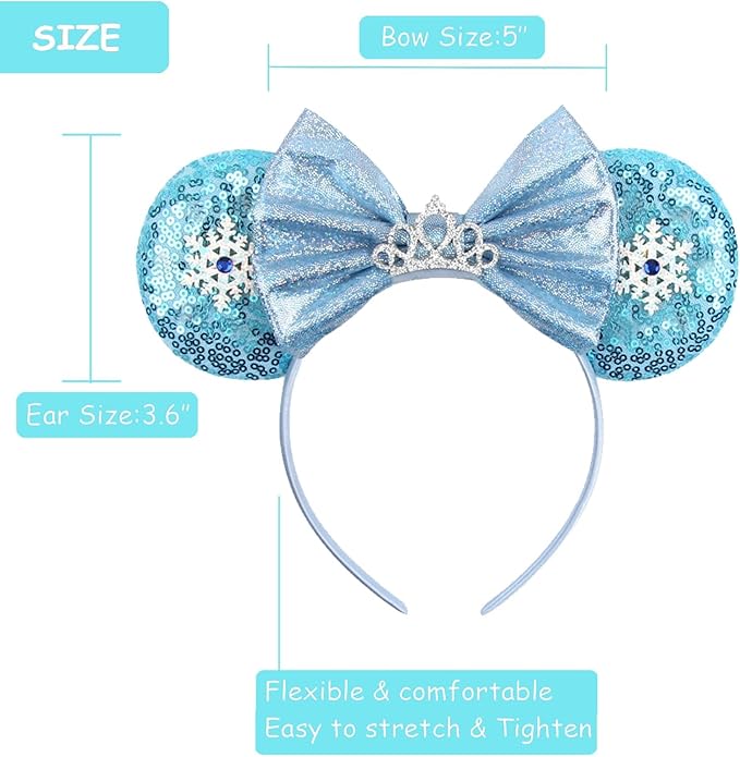 Sequin Mouse Ears Headbands for Women Girls Boys, Glitter Bows Headband for Kids Adults Birthday Party Costume Halloween