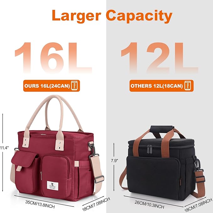 Hafmall Large Insulated Lunch Bag for Adults, Wide Opening Insulated Bag with Shoulder Strap,Loncheras para Mujer, Reusable Adult Lunch Tote Bag For Work, Picnic(Red)