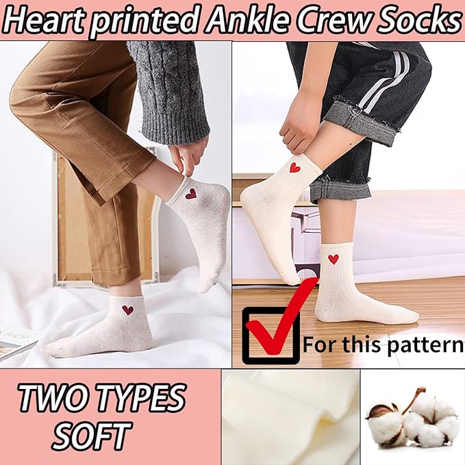 CHUNFO Cute Heart White Red Ankle Women Socks Frilly Fun Bear Pattern Long Crew Novelty Aesthetic Girls Sock 4 & More Pairs