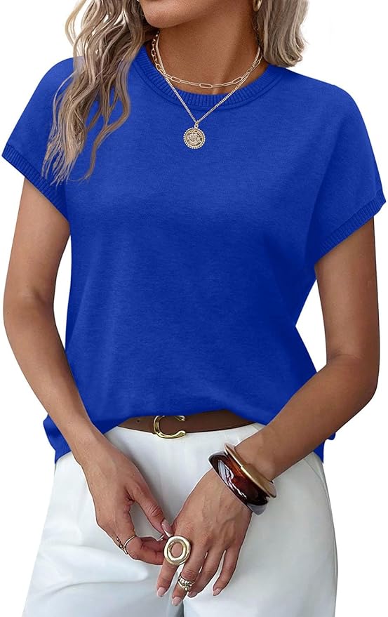 WIHOLL Short Sleeve Sweater for Women Summer Tops Crew Neck Fashion Clothing Tshirts Shirts Travel Outfits Dressy Casual
