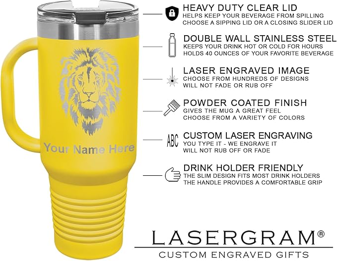 LaserGram 40oz Vacuum Insulated Travel Mug with Handle, CNA Certified Nurse Assistant, Personalized Engraving Included (Yellow)