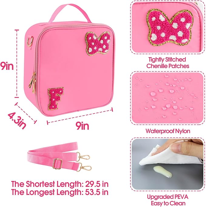 Preppy Initial Bow Mouse Lunch Bag, Kids Insulated Lunch Box Gifts for Teen Girls Daughter, Reusable Soft Lunch Containers Crossbody Cooler Bag Must Haves for Park Travel School Work Picnic Pink F