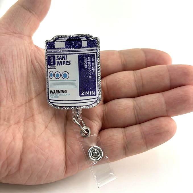 Sani Wipes Funny Badge Reel, Cute Nurse Doctor Work Badge Holder with Retractable Clip, Nursing Student RN CNA LPN MA Medical Worker ID Name Badge Buddy, Fun Healthcare Badge Accessories