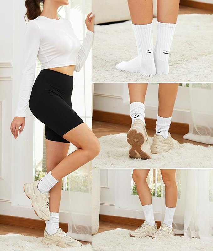 AugRing Women's Cute Scrunch Slouch Crew Socks 3Pack Retro Kawaii Chunky Ribbed Cotton Boot Sneaker Cozy Calf Socks Size 5–11
