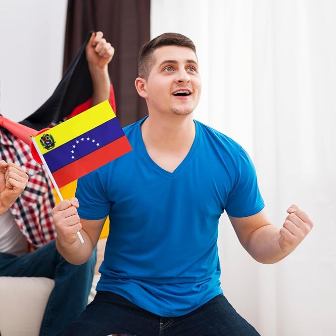 Venezuela Flag Small Venezuelan Flag 12 Pack Mini Hand Held Venezuelan Flags on Sticks for Party Parades Sports Events Patriotic Holiday Decorations