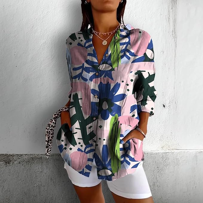 Fashion Summer Shirts Oversized V Neck Basic Vintage Floral Graphic Dressy Button Down Stylish Hawaiian Holiday Outfits