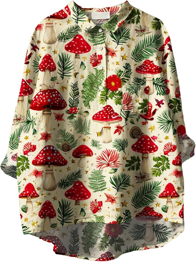 Women Funny Graphic Long Sleeve Floral Blouses Plus Size Button Shirts Casual Cute Vneck Fall Tunic Tops Trendy