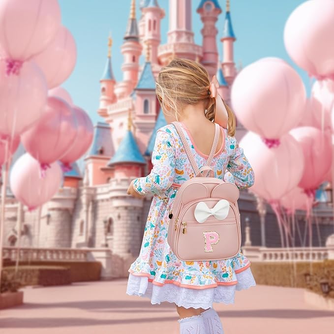 KKXIU Girls Initial Bowknot Cute Mini Backpack for Toddler, Travel Small Girl Backpacks, Personalized Valentine's Day Gifts for Little Girls and Kids(P, Pink)