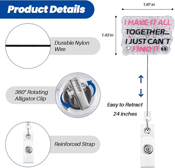 I Have IT All Together I JUST Can't FIND IT Funny Badge Reel, Cute Retractable ID Card Badge Holder, Name Tag Work Badge Clips for RN LPN CNA ER Night Shift Nurse MA Nursing Student Teacher Doctor
