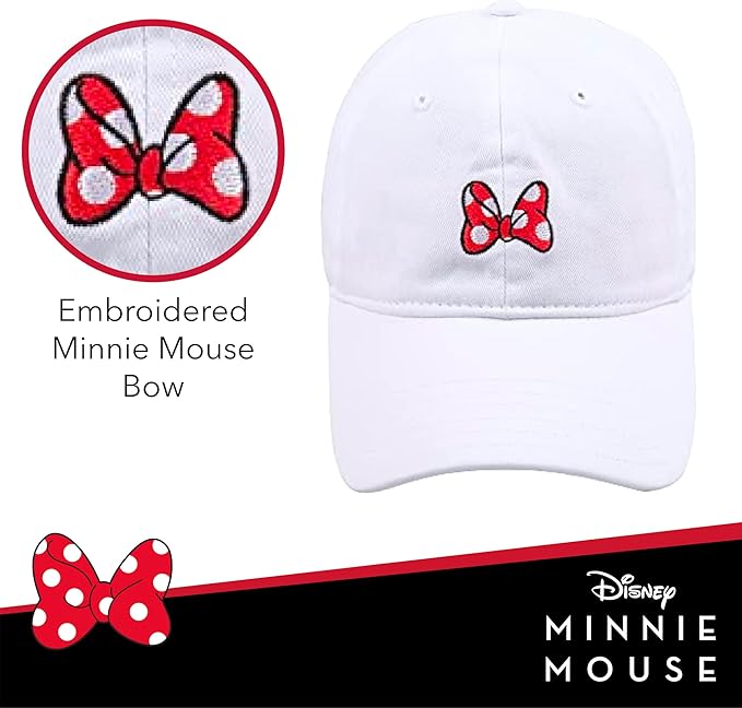 Disney Minnie Mouse Dad Hat, Cotton Adjustable Baseball Cap with Curved Brim