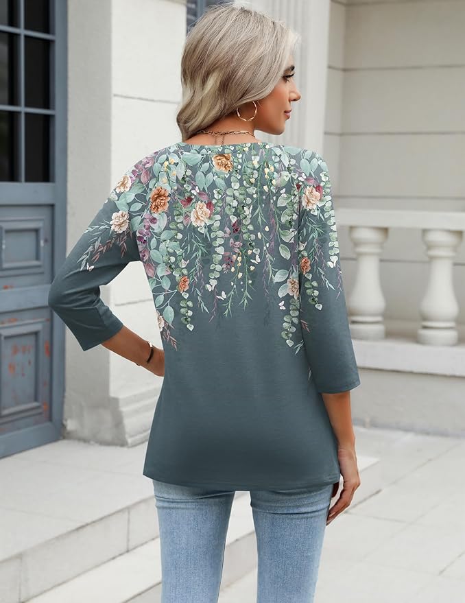 Zeagoo 3/4 Length Sleeve Womens Tops Casual V Neck Shirts Soft Basic Tees Business Work Blouses