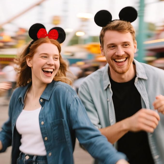 MADO 2 pack mouse ears headbands for adults women little girls boys (black red, onesize)