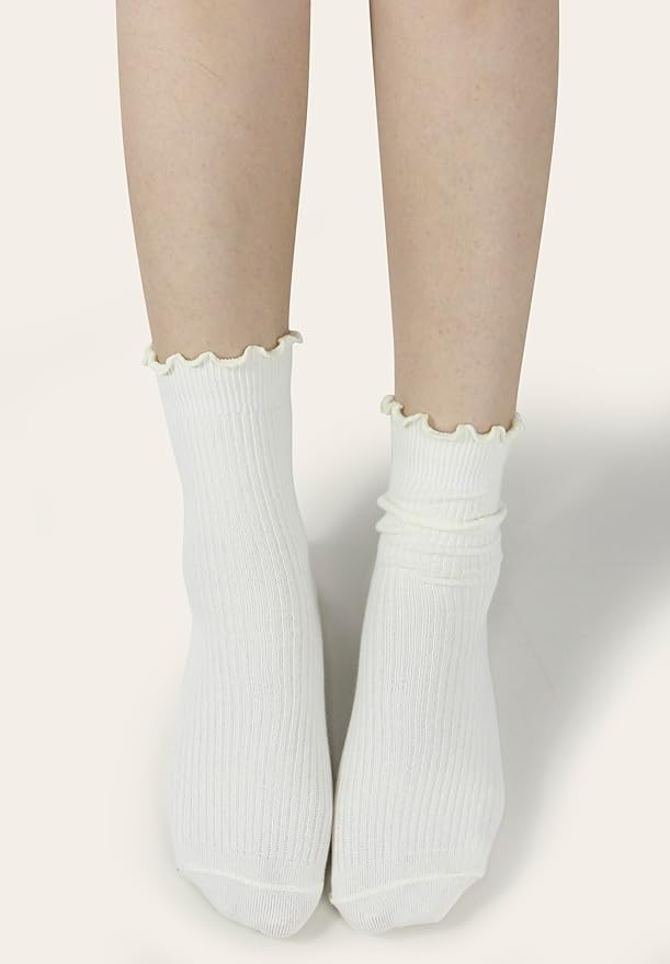 BomKinta Ruffle Socks Women - Turn-Cuff Frilly Sock - Lightweight Cotton Socks