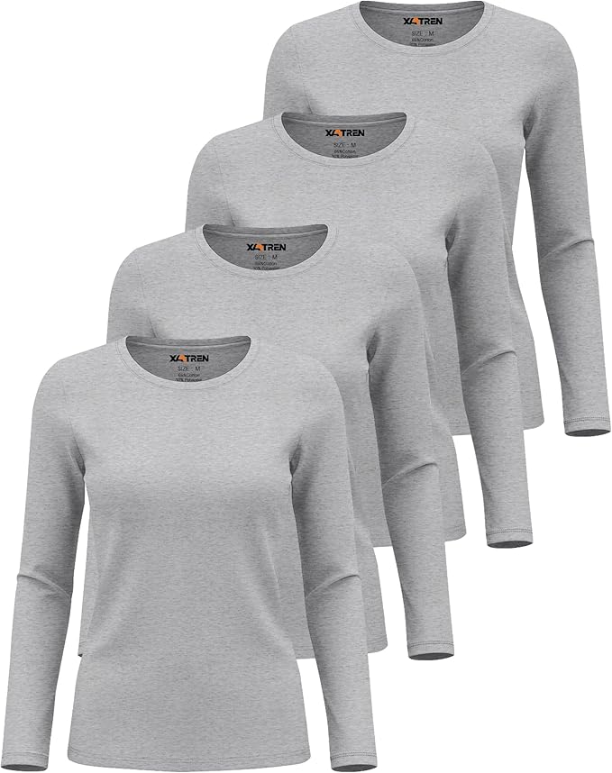 4 Pack Women's Underscrub Shirts Nurse Undershirts Long Sleeve Crewneck Slim Fit Tops Soft Stretchy Basic Tee