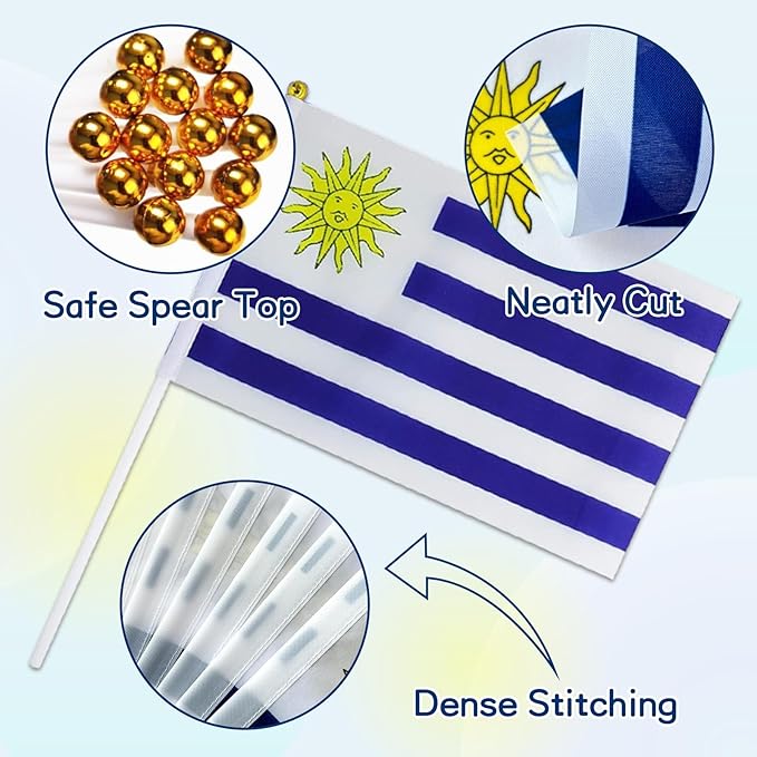 Uruguay Flag Small Uruguayan Flag 12 Pack Mini Hand Held Uruguayan Flags on Sticks for Party Parades Sports Events Patriotic Holiday Decorations
