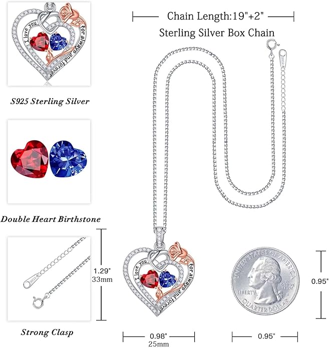 Iefil Valentines Day Gifts for Her - 925 Sterling Silver Double Birthstone Necklace, Anniversary Birthday Gifts for Women, Jewelry Gift for Wife Girlfriend Mom Her