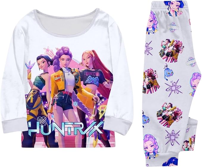 Girls 2 Piece K Pop Singer Outfits Cute Cartoon Graphic Shirts and Pants Casual Tracksuit Fashion Clothing Sets