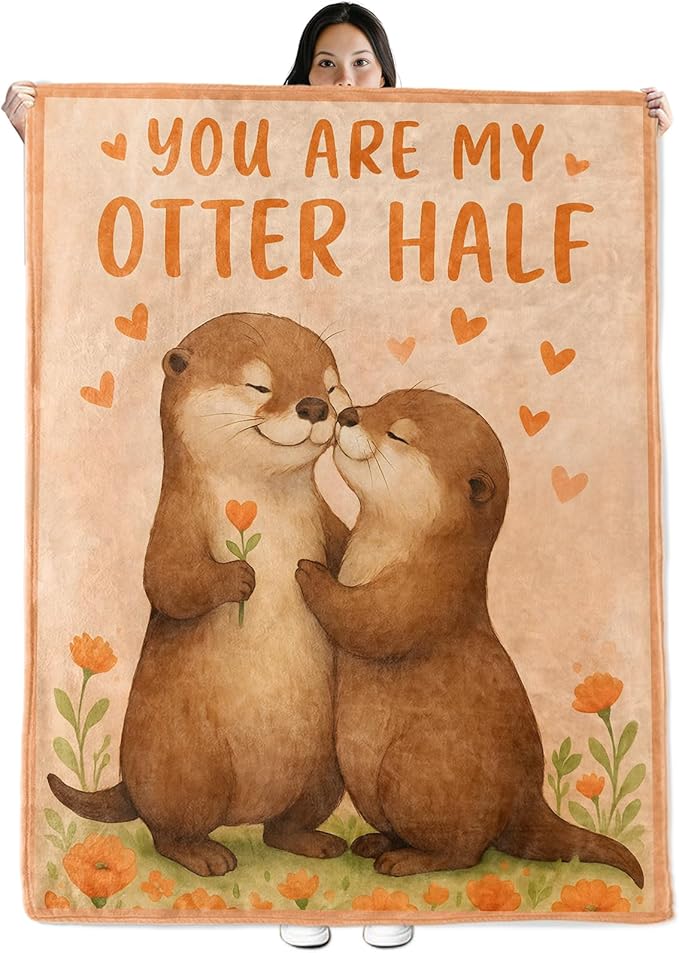 Otter Gifts, Otter Love Theme Flannel Blanket for Women, Men, Anniversary Valentine Throw Blankets for Boyfriend, Girlfriend, Wife, Couple, Travel Camping Sofa Living Room Decor 40x50 in