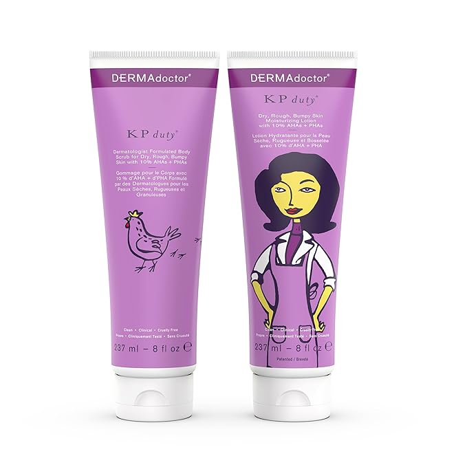 DERMAdoctor KP Bump Eraser Body Scrub and Lotion Kit Dermatologist Formulated Exfoliant | Keratosis Pilaris Treatment For Dry And Bumby Skin 10% AHAs + PHAs