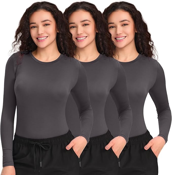 COZYFIT 3 Pack Scrub Undershirts Long Sleeve Women - Underscrub Comfort Tee