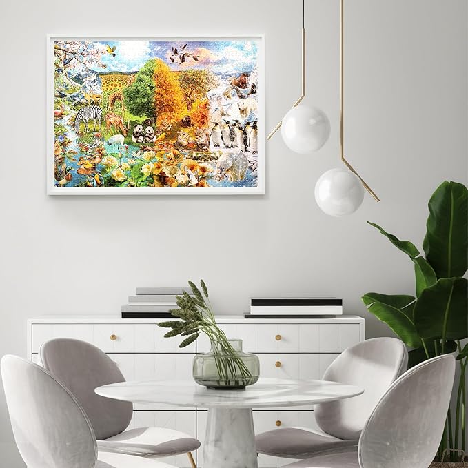 Naturelish Jigsaw Puzzle for Adults 1000 Pieces, Four Seasons Scenery with Different Animals, Colorful Landscape Nature Scene Art Puzzle, Challenging Game for Family Friends Display, 20x27 Inches
