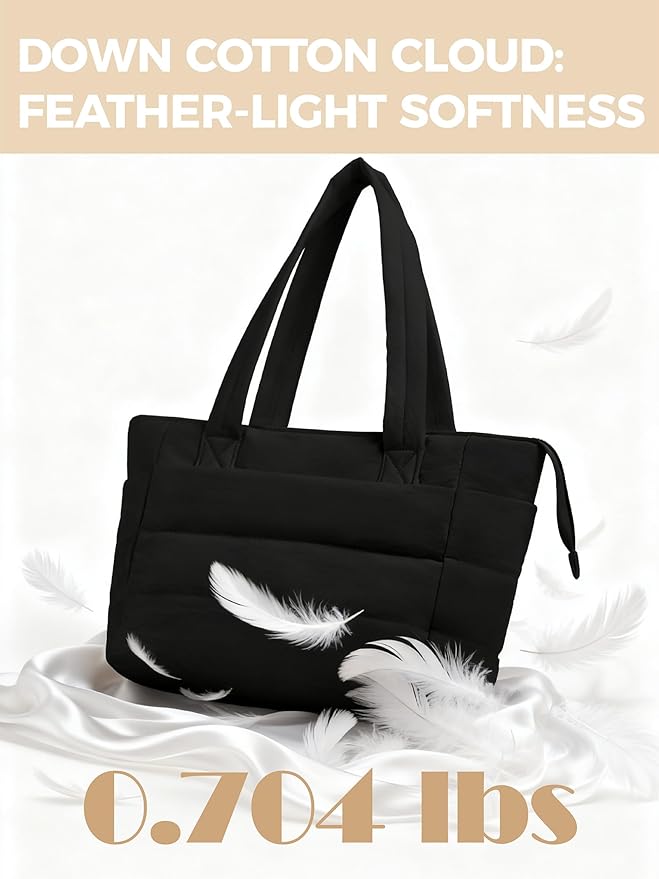 Puffer Tote Bag for Women, Lightweight Laptop Bag with Zipper Quilted Shoulder Bag for Work, Travel, Gym