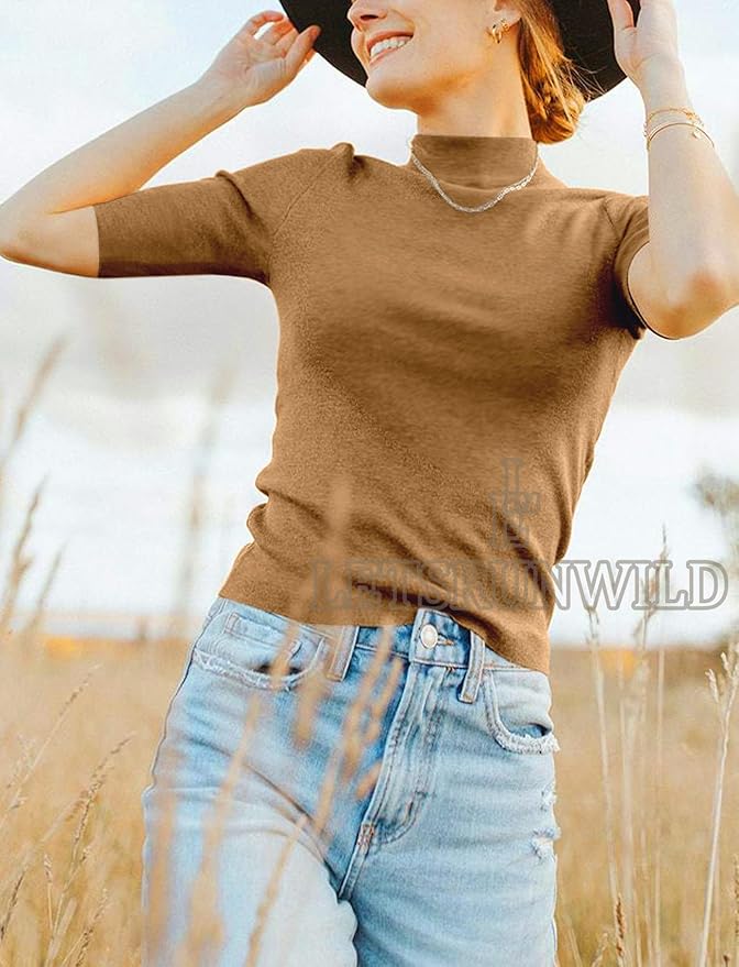 LETSRUNWILD Business Casual Tops for Women Dressy Cute Tops Mock Turtleneck Tshirts Shirts