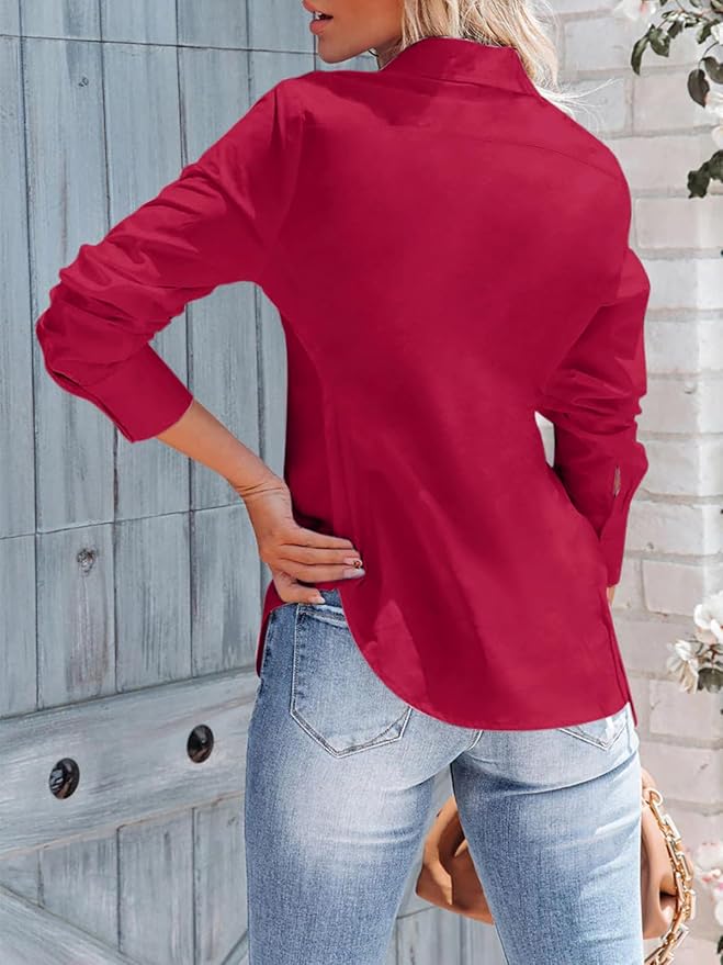 siliteelon Women's Button Down Shirts Long Sleeve Dress Shirts Wrinkle Free Collared Work Office Solid Blouses Corset Tops