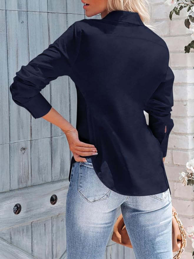 siliteelon Women's Button Down Shirts Long Sleeve Dress Shirts Wrinkle Free Collared Work Office Solid Blouses Corset Tops