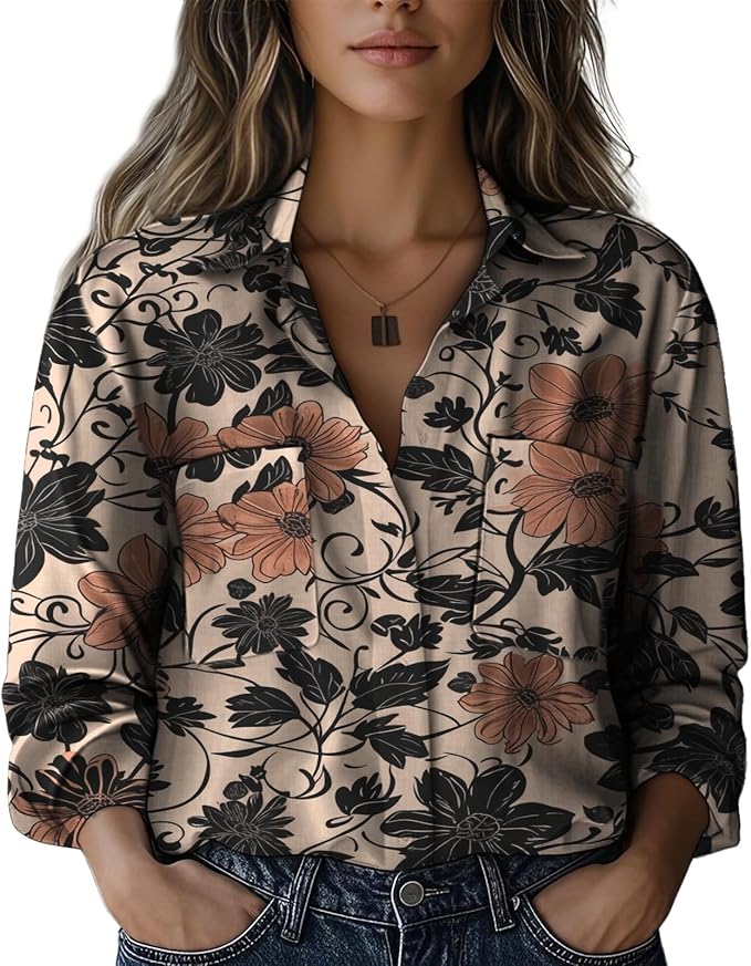 Boho Shirts for Women Vintage Graphic Casual Lightweight Long Sleeve Dressy Gauze V Neck Oversized Beach Top