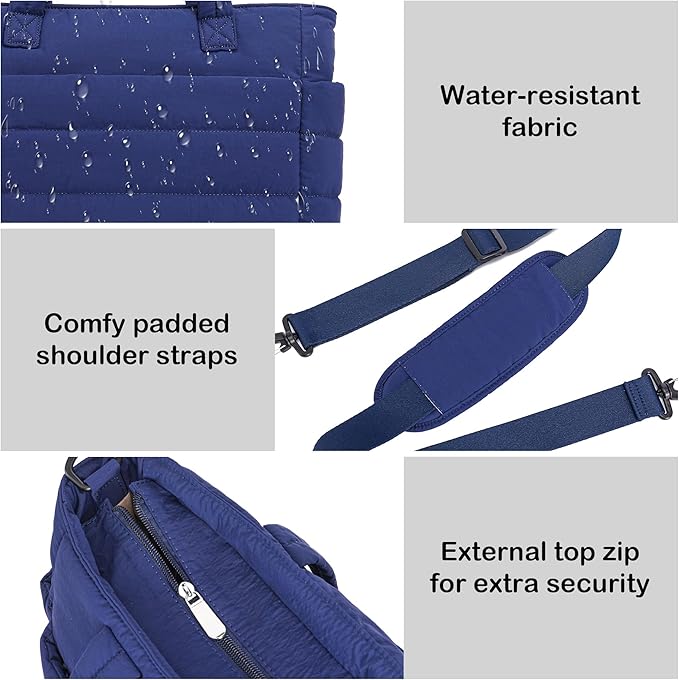 AOCINA Puffer Tote Bag for Women Quilted Work Bag Nurse Bags Women's Shoulder Handbags for Travel Gym Gifts Laptop Purse