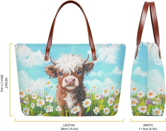 Womens Zip Up Tote Handbag Daisy Print Large Capacity Tote Purse Handbag Big Tote Bag Purse For Work Laptop