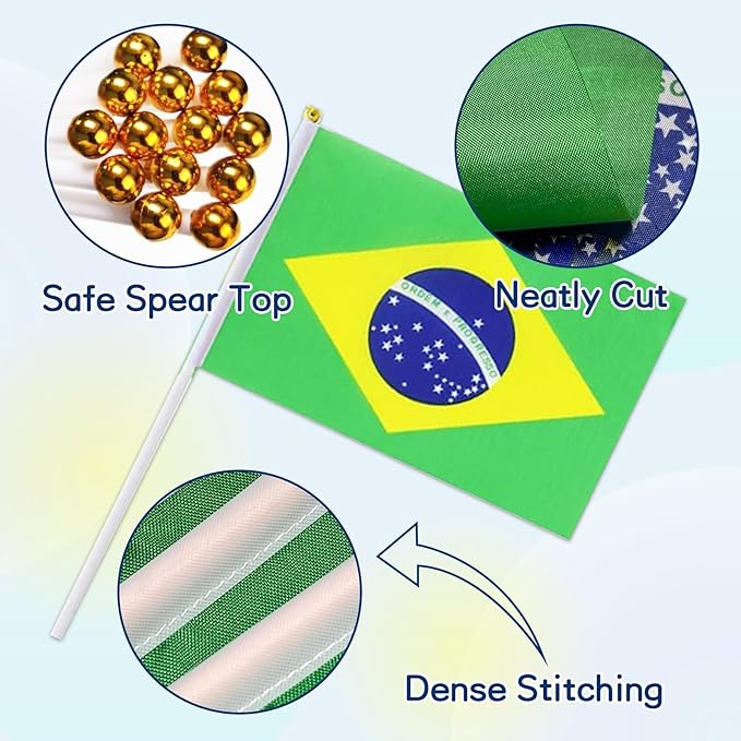 Brazil Flag Small Brazilian Flag 12 Pack Mini Hand Held Brazilian Flags on Sticks for Party Parades Sports Events Patriotic Holiday Decorations