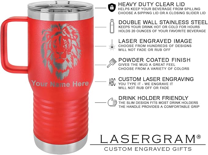 LaserGram 20oz Vacuum Insulated Travel Mug with Handle, CNA Certified Nurse Assistant, Personalized Engraving Included (Red)