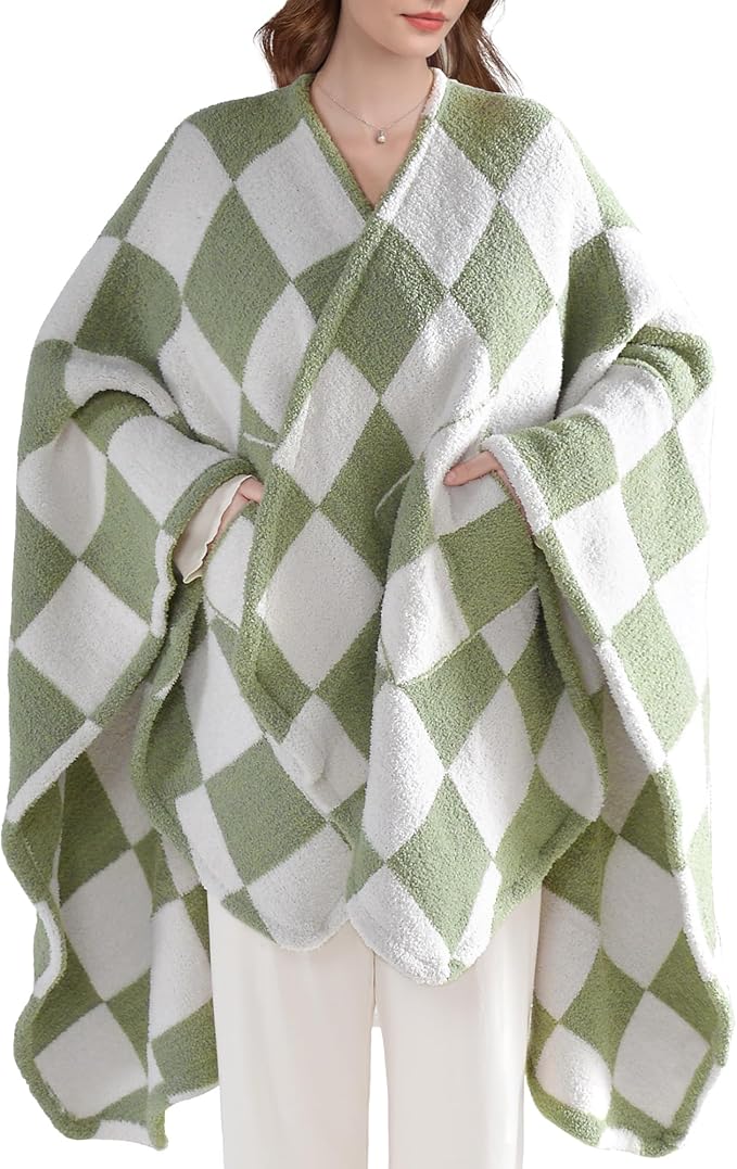 JOOJA Wearable Blanket Super Soft Feather Yarn Blanket Shawl with Pockets Fuzzy Throw Blanket TV Blanket for Adults Teens