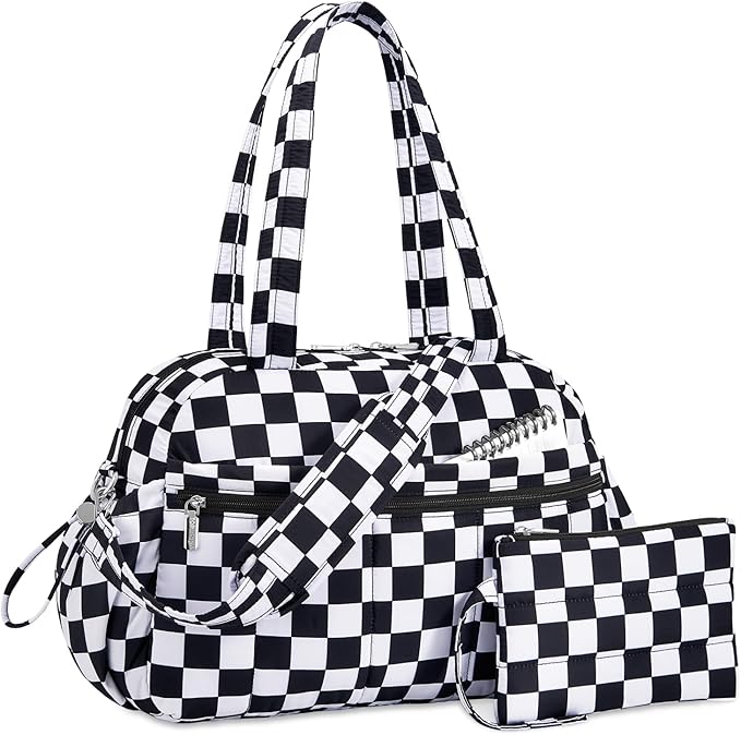 TOPDesign Travel Duffel Bag for Women, Puffer Gym Bag Sports Tote with Wet Pocket, Carry On Weekender with Luggage Sleeve (Checkerboard)