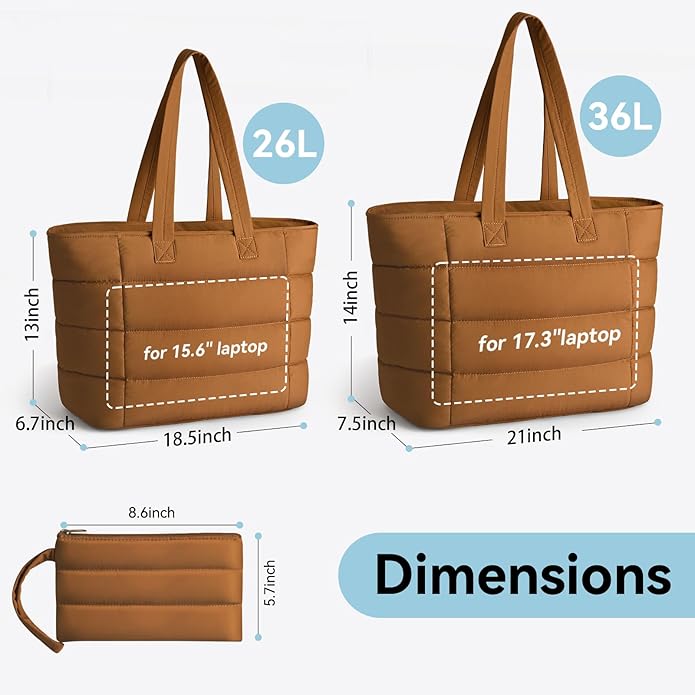 Puffer Tote Bag for Women, Lightweight Puffy Shoulder Bag with Handbag for Travel, Work, Gym, Laptop Bag for Nurse Teacher