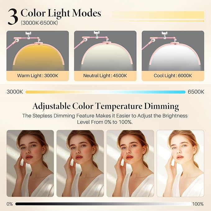 LIONVISON Half Moon Lash Lighting: LED Lash Lamp for Eyelash - 2nd Adjustable Brightness Warm to Cool Esthetician Light for Lash Artist Tattoo Salon