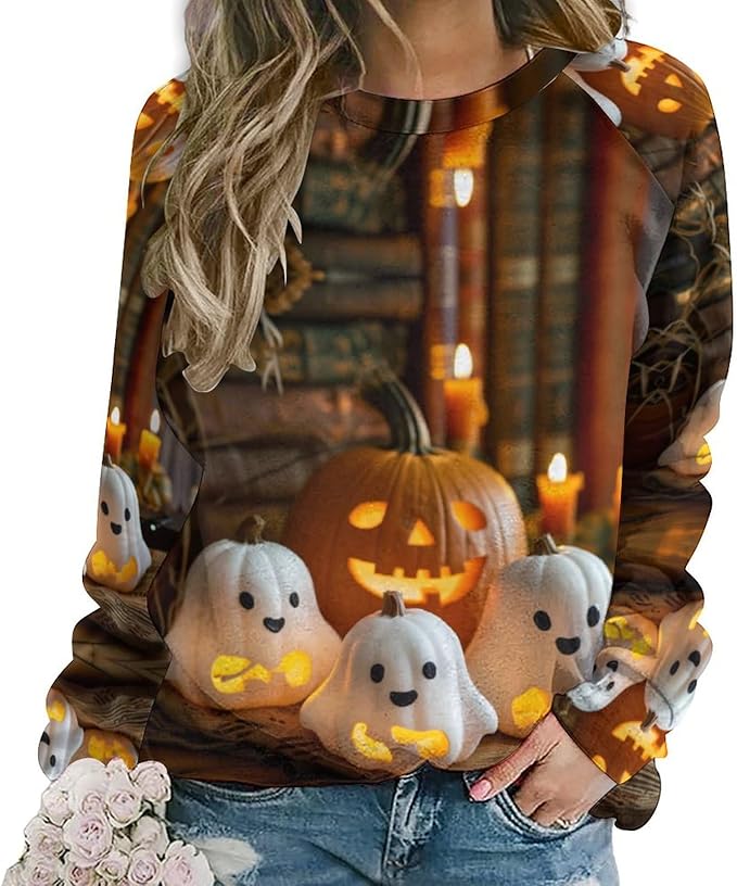 Spatofa Womens novelty funny cat printed crewneck sweatshirt casual loose long sleeve graphic pullover sweatshirts tops