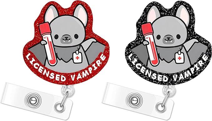 Phlebotomy Vampire Halloween Bat Badge Reels Retractable Funny Cute Badge Holder with Badge Reel ID Clip Name Tag Card Tag Card Badge Clip Acrylic Accessories Gifts Nurse Student RN Office Teacher