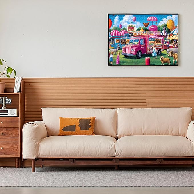500 Piece Puzzles for Adults, Pink Burger Truck at Amusement Park Puzzle, Recycled Cardboard Jigsaw Puzzle 500 Pieces Vivid Colors, Challenging Puzzles Game Fun Gift for Teens Seniors 20.5 x 15in