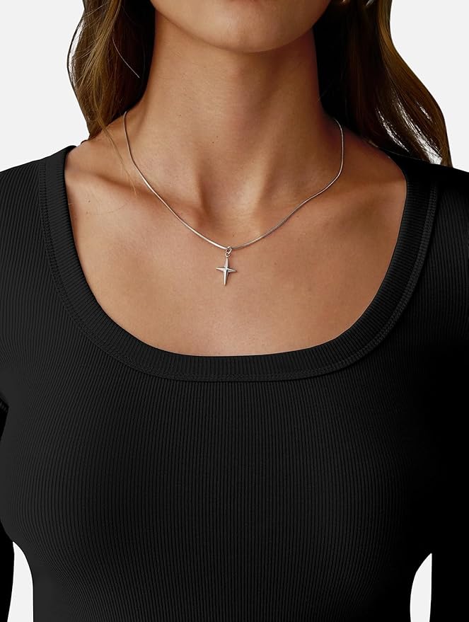 Womens 3/4 Sleeve Scoop Neck Top Ribbed Knit Slim Fitted Casual Basic Tee Shirts 2025 Fall Trendy Work T-Shirt Outfits