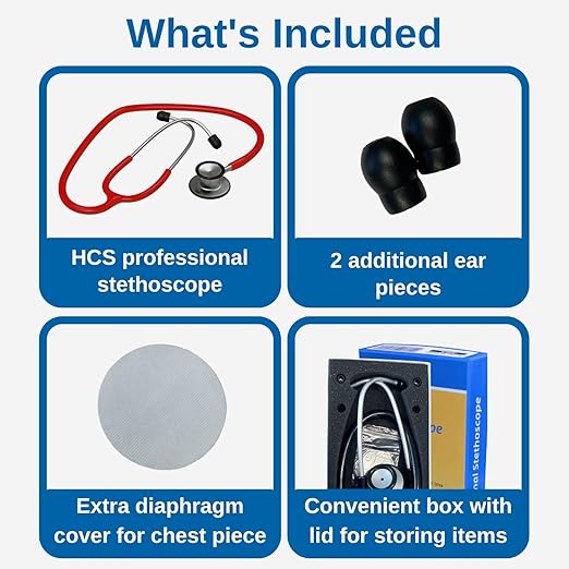 HCS Red Stethoscope, Classic Lightweight - Medical, Dual Head Stethoscopes for Nurses, Nursing School, Student Essentials, Work, Home - 22 inch Tubing