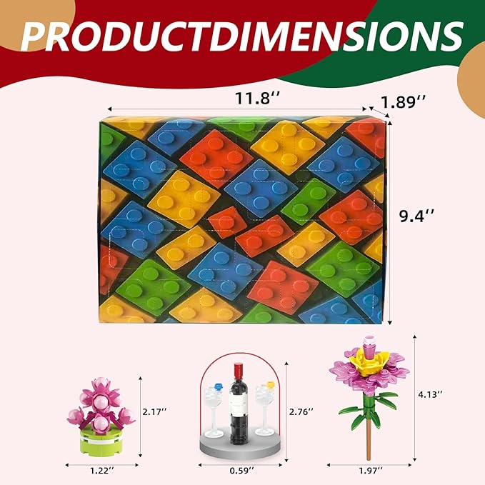 Flowers Building Blocks Succulents Botanical Toys Advent Calendar 2025– 24 packs Fake Flower Building Sets Blind Box Toy Set for Home, Kitchen, Desk Decor Block Toy,Party Favors for Christmas Birthday Valentine's Gift Adults Kids Girl 6+