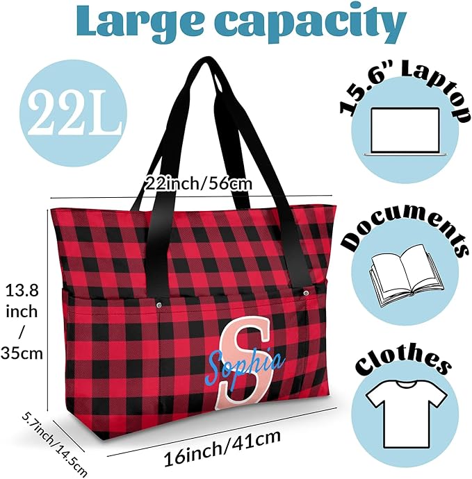 Custom Tote Bag for Women with Name Monogram for Work, Shopping, Travel, Beach