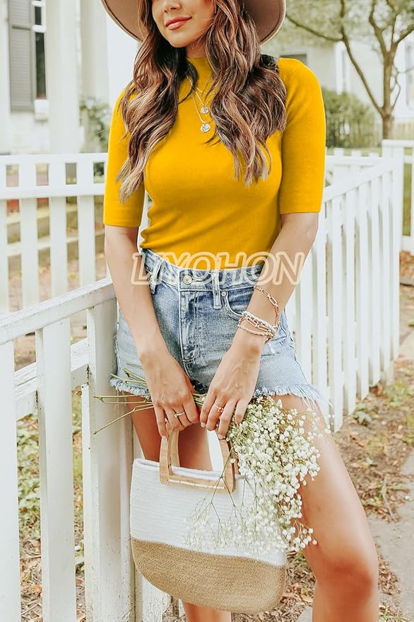 LIYOHON Womens Tops Dressy Casual Mock Turtleneck Business Short Sleeve T Shirts Going Out Tops 2026